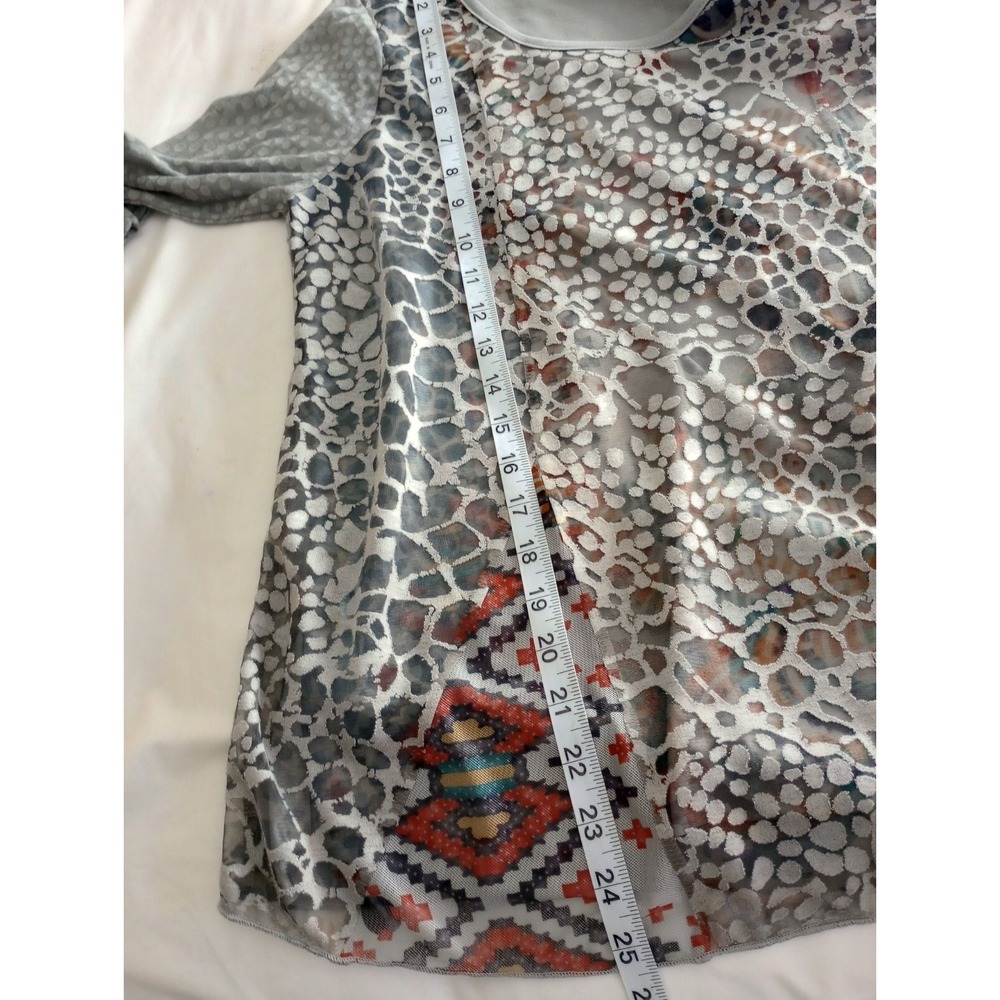 Ali Miles Top Women's Petite Small Mesh Layer Leopard Gray Burnout Art Y2K - Picture 7 of 10